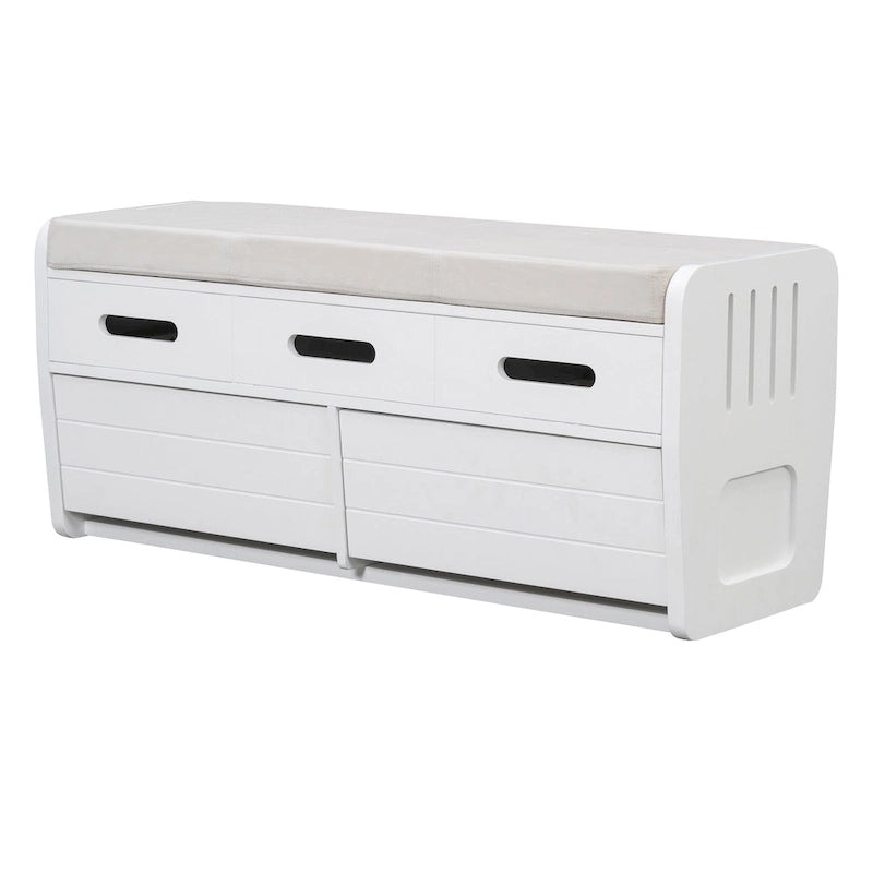 Banc de rangement rustique avec 2 tiroirs, un espace de rangement dissimulé et 3 faux tiroirs sur le dessus