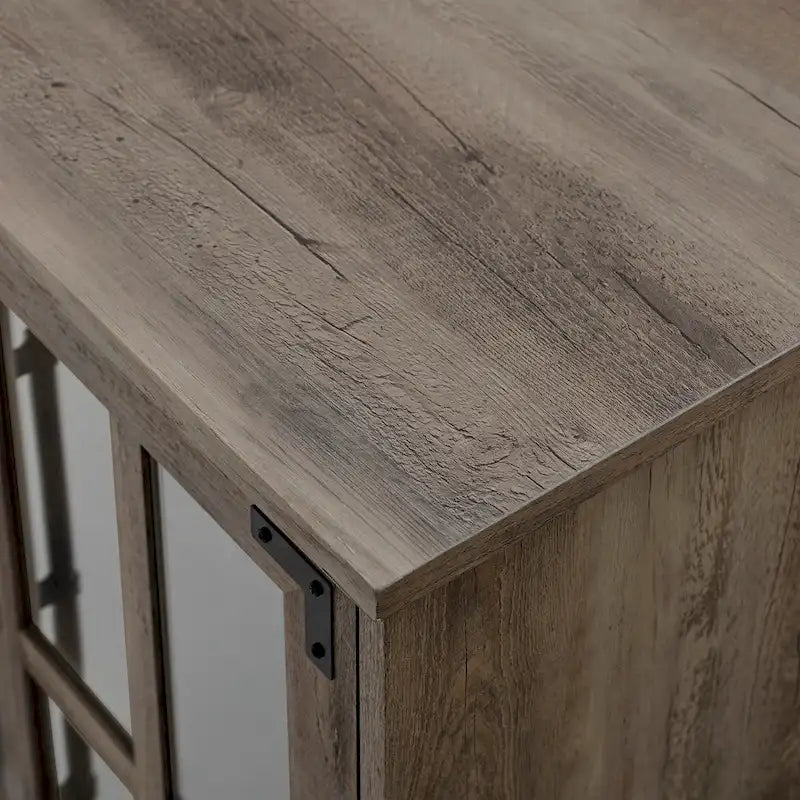 Meuble TV style ferme moderne avec portes vitrées à carreaux, pour téléviseurs jusqu'à 65 pouces - Chêne rustique