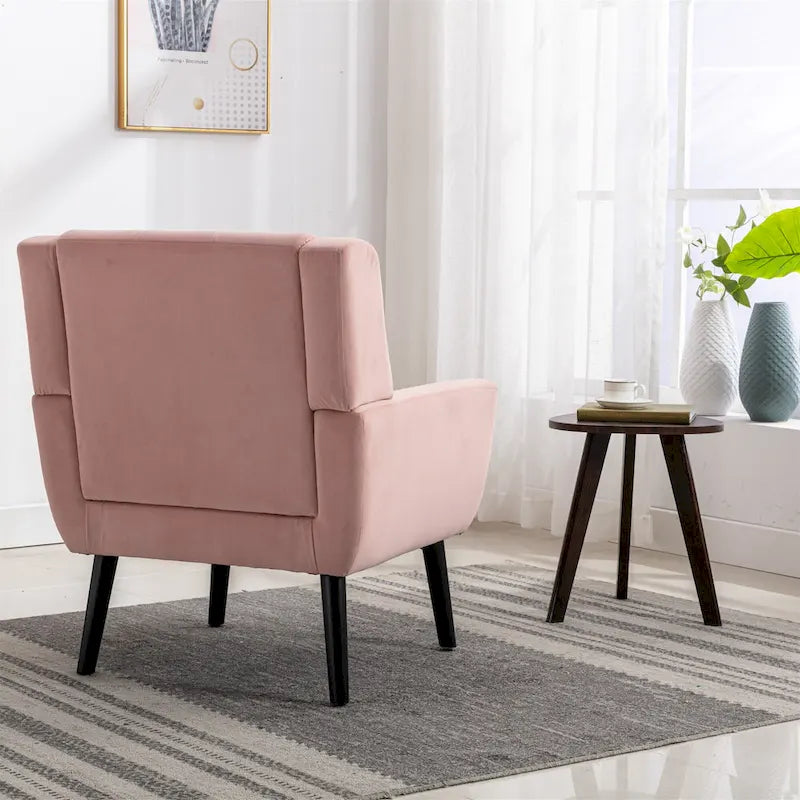 Fauteuil d'appoint moderne en velours rose capitonné de 75 cm avec pieds en bois