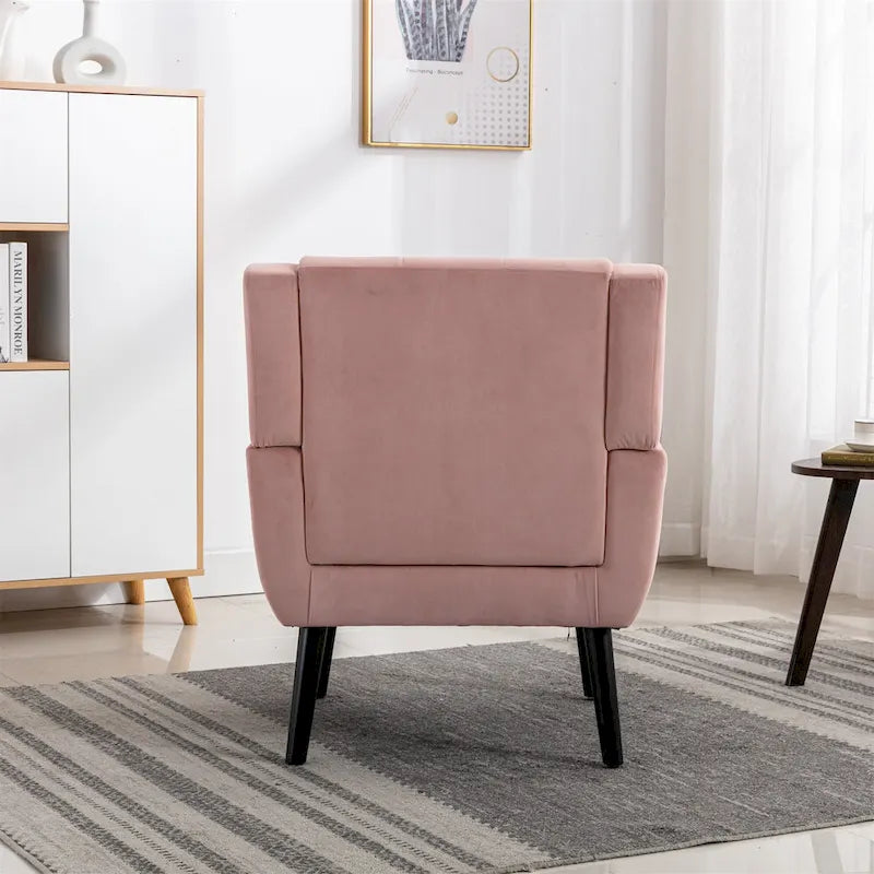Fauteuil d'appoint moderne en velours rose capitonné de 75 cm avec pieds en bois