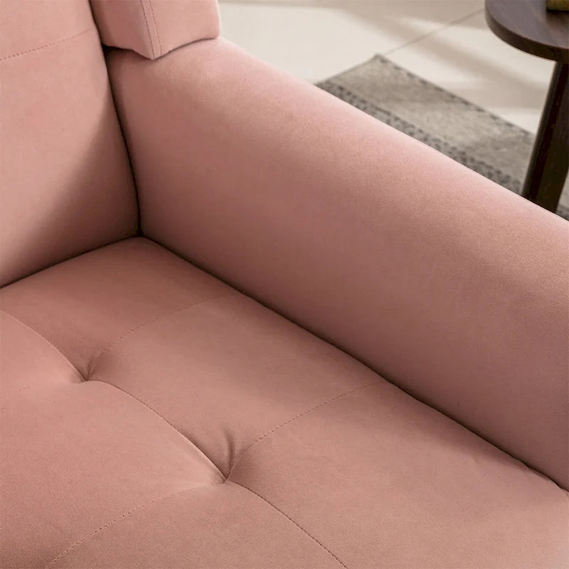 Fauteuil d'appoint moderne en velours rose capitonné de 75 cm avec pieds en bois