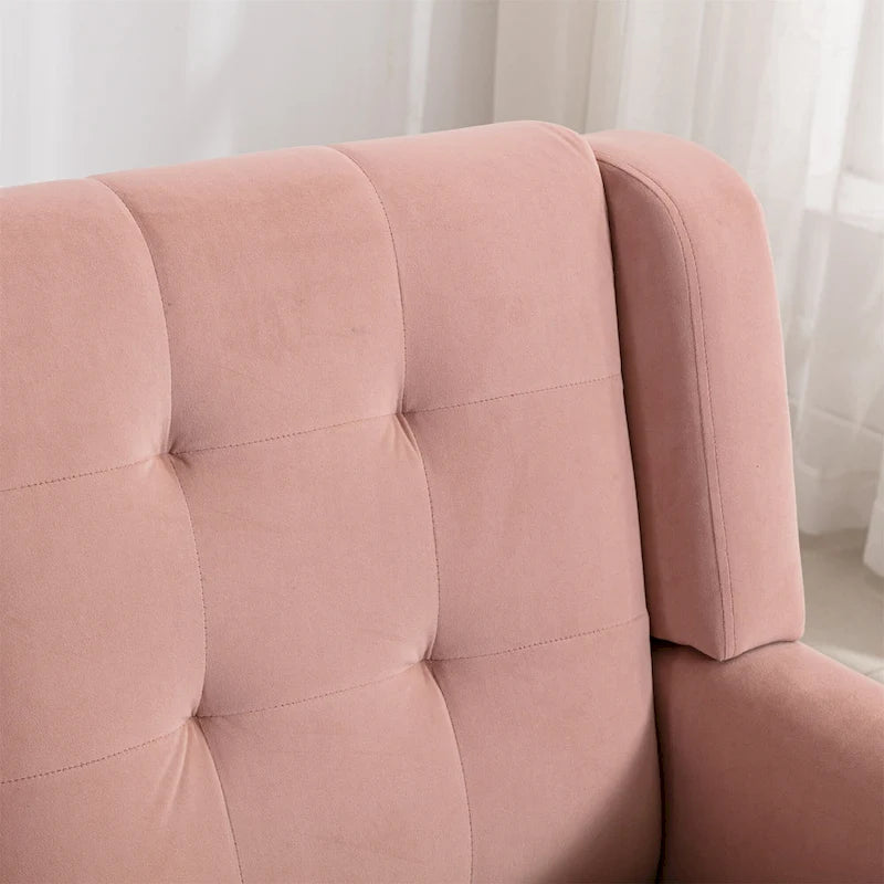 Fauteuil d'appoint moderne en velours rose capitonné de 75 cm avec pieds en bois