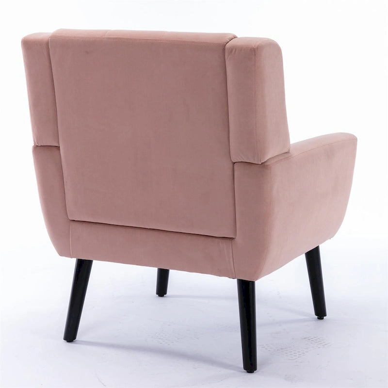 Fauteuil d'appoint moderne en velours rose capitonné de 75 cm avec pieds en bois