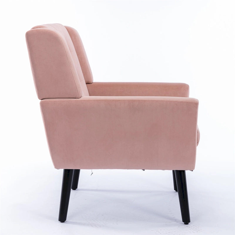 Fauteuil d'appoint moderne en velours rose capitonné de 75 cm avec pieds en bois