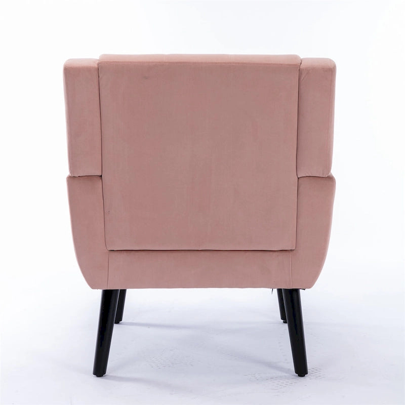 Fauteuil d'appoint moderne en velours rose capitonné de 75 cm avec pieds en bois