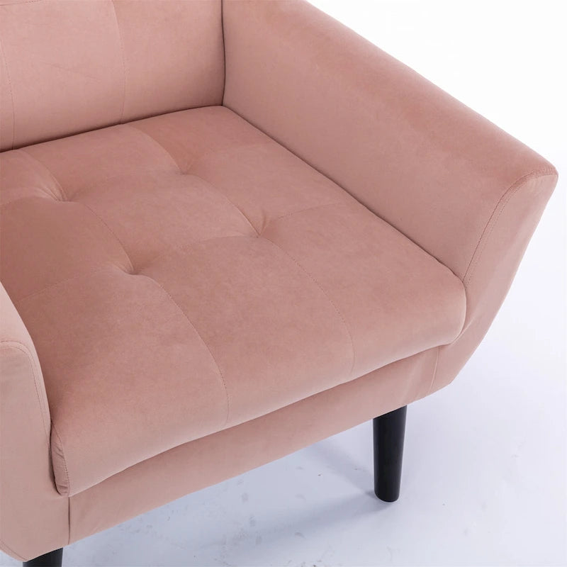 Fauteuil d'appoint moderne en velours rose capitonné de 75 cm avec pieds en bois