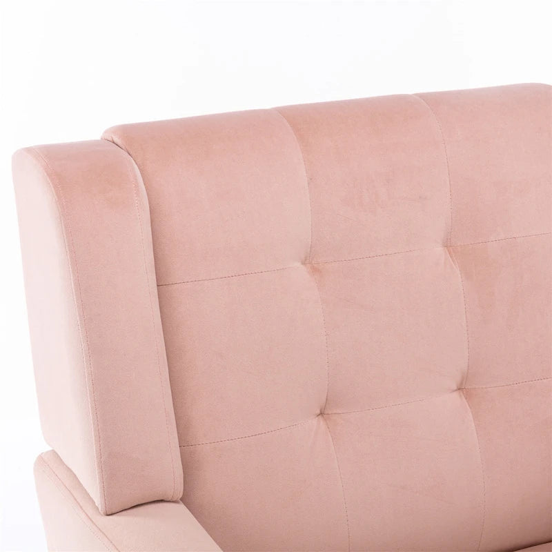 Fauteuil d'appoint moderne en velours rose capitonné de 75 cm avec pieds en bois