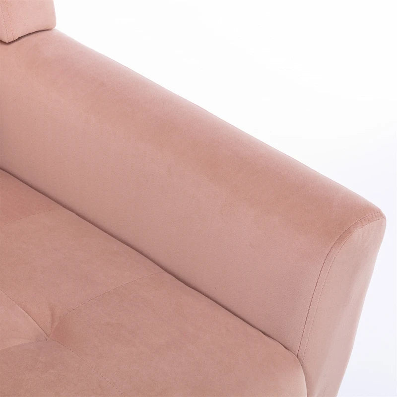Fauteuil d'appoint moderne en velours rose capitonné de 75 cm avec pieds en bois