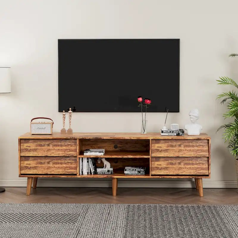 Meuble TV vintage 63 pouces avec étagères et tiroirs pour téléviseurs de 60 pouces