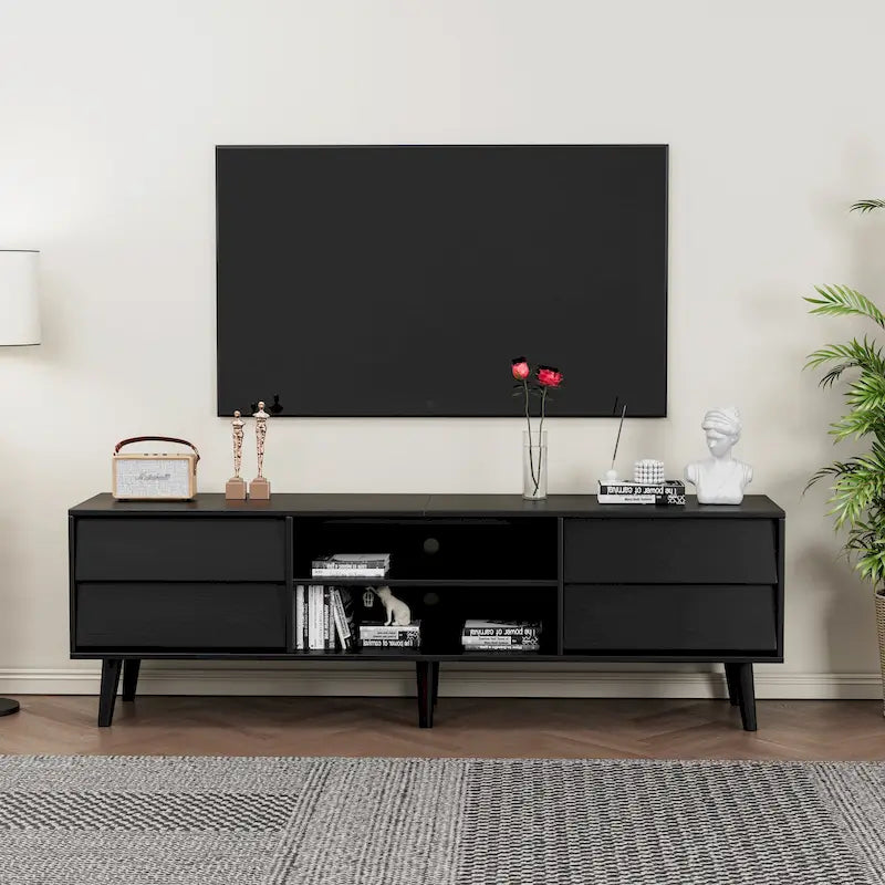 Meuble TV vintage 63 pouces avec étagères et tiroirs pour téléviseurs de 60 pouces