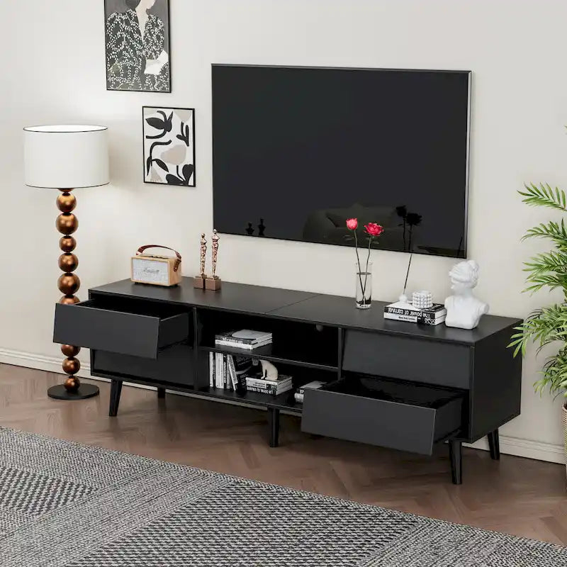 Meuble TV vintage 63 pouces avec étagères et tiroirs pour téléviseurs de 60 pouces