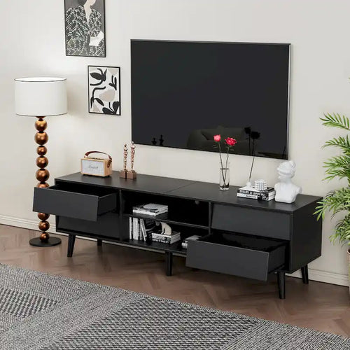 Meuble TV vintage 63 pouces avec étagères et tiroirs pour téléviseurs de 60 pouces
