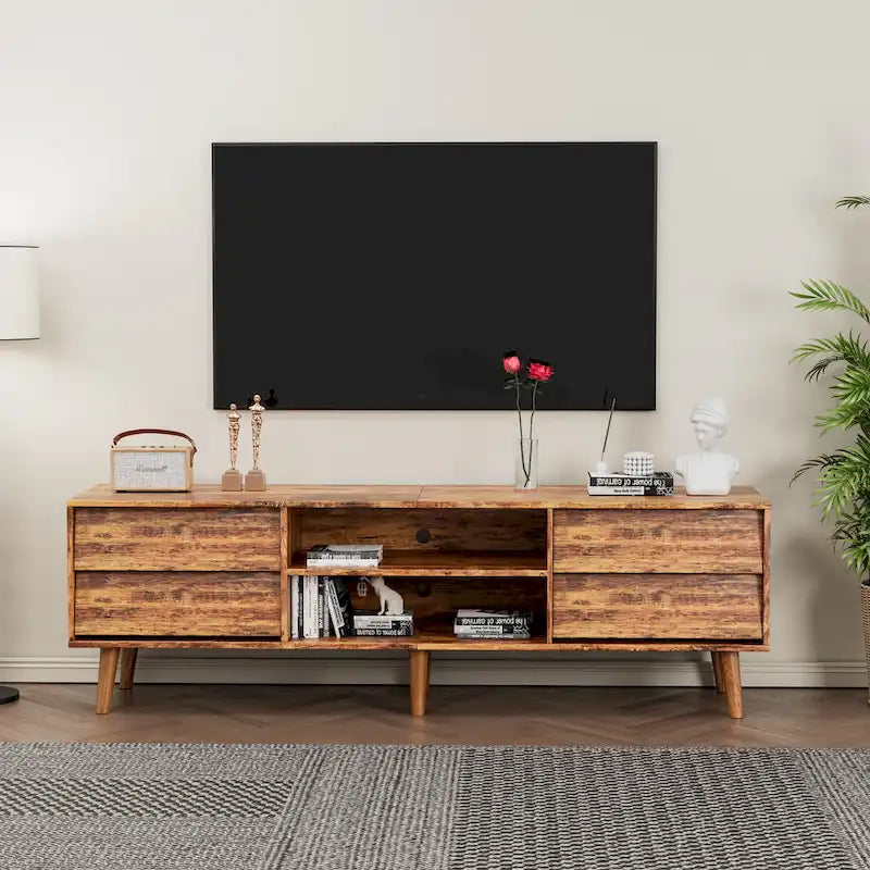 Meuble TV vintage 63 pouces avec étagères et tiroirs pour téléviseurs de 60 pouces