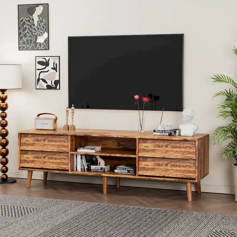 Meuble TV vintage 63 pouces avec étagères et tiroirs pour téléviseurs de 60 pouces