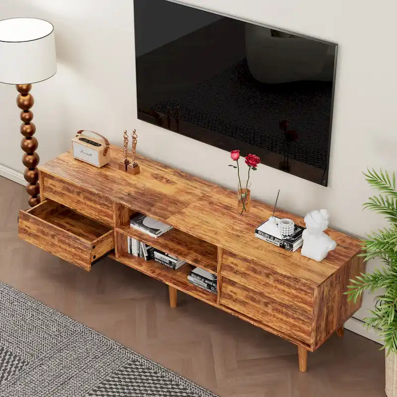 Meuble TV vintage 63 pouces avec étagères et tiroirs pour téléviseurs de 60 pouces