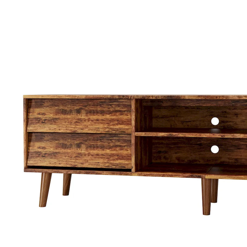 Meuble TV vintage 63 pouces avec étagères et tiroirs pour téléviseurs de 60 pouces