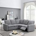 Canapé d'angle en L recouvert de lin avec 2 fauteuils inclinables électriques et port USB pour salon