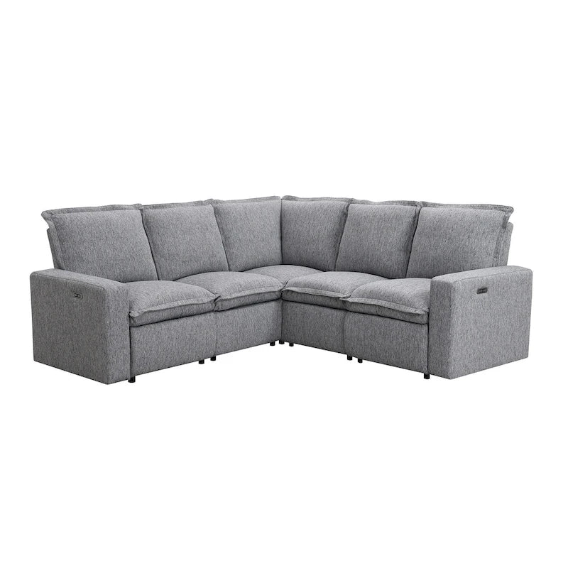 Canapé d'angle en L recouvert de lin avec 2 fauteuils inclinables électriques et port USB pour salon