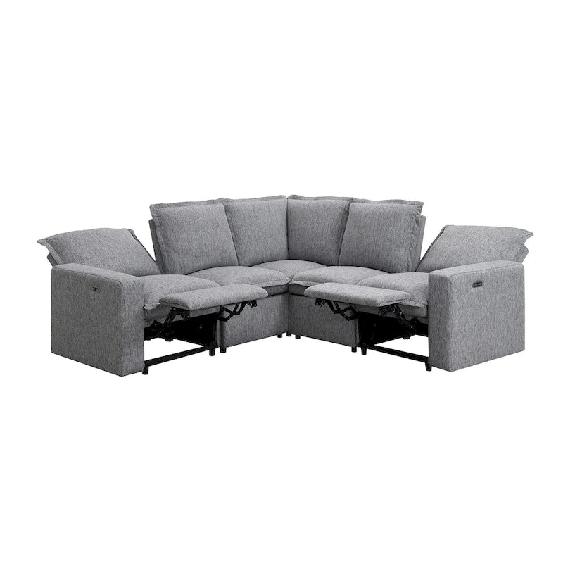 Canapé d'angle en L recouvert de lin avec 2 fauteuils inclinables électriques et port USB pour salon
