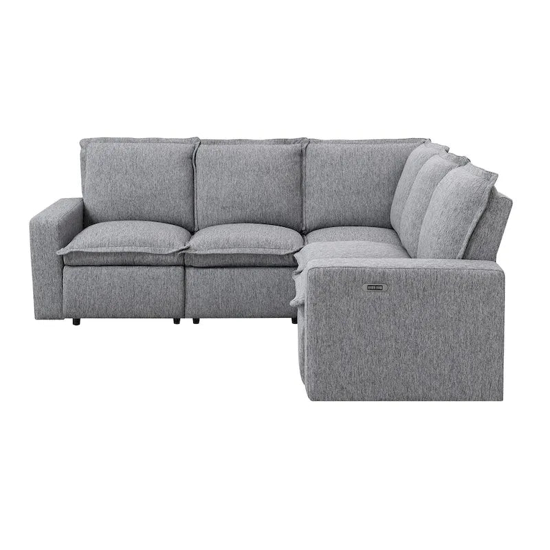 Canapé d'angle en L recouvert de lin avec 2 fauteuils inclinables électriques et port USB pour salon