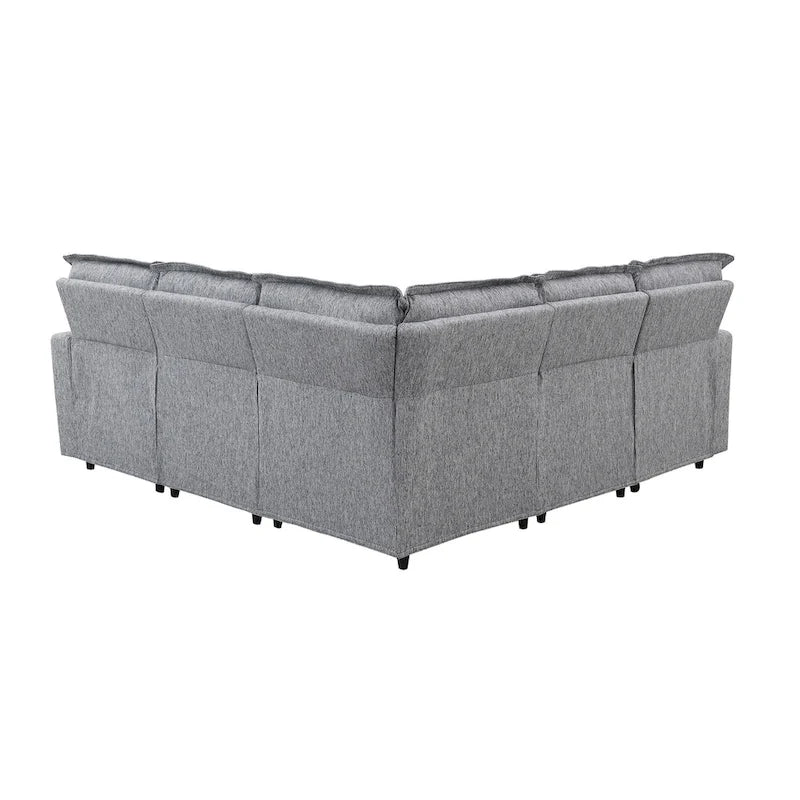 Canapé d'angle en L recouvert de lin avec 2 fauteuils inclinables électriques et port USB pour salon