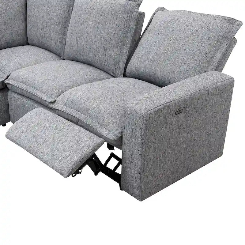 Canapé d'angle en L recouvert de lin avec 2 fauteuils inclinables électriques et port USB pour salon