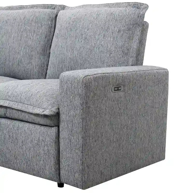 Canapé d'angle en L recouvert de lin avec 2 fauteuils inclinables électriques et port USB pour salon