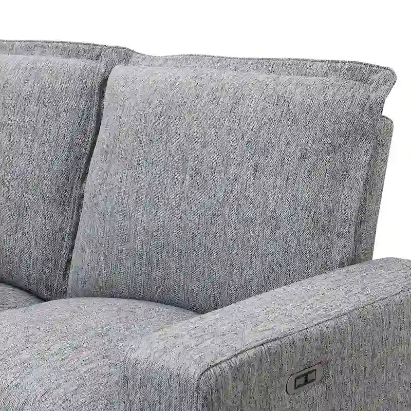 Canapé d'angle en L recouvert de lin avec 2 fauteuils inclinables électriques et port USB pour salon