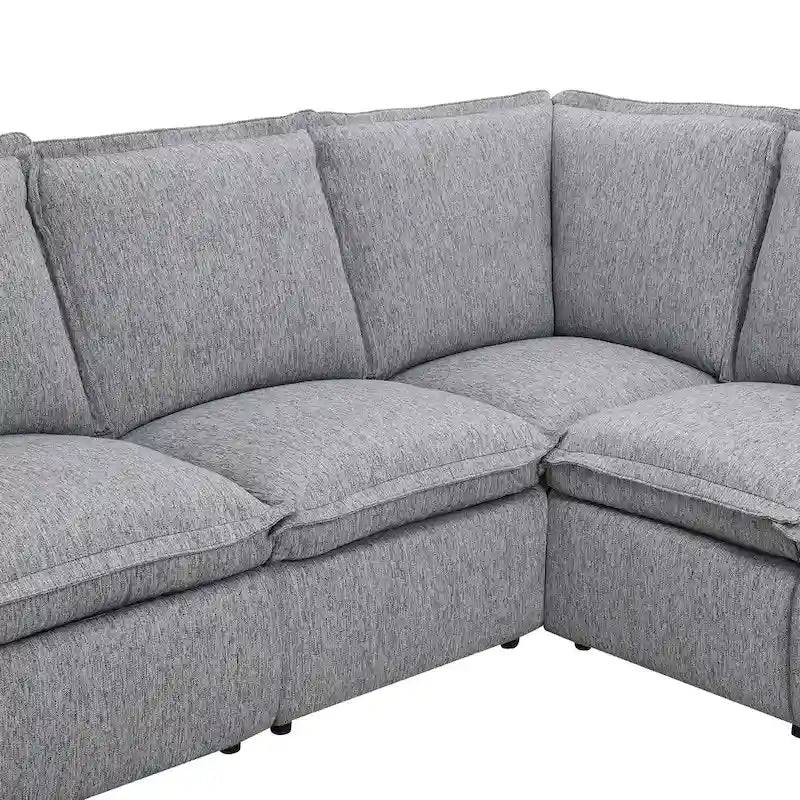 Canapé d'angle en L recouvert de lin avec 2 fauteuils inclinables électriques et port USB pour salon
