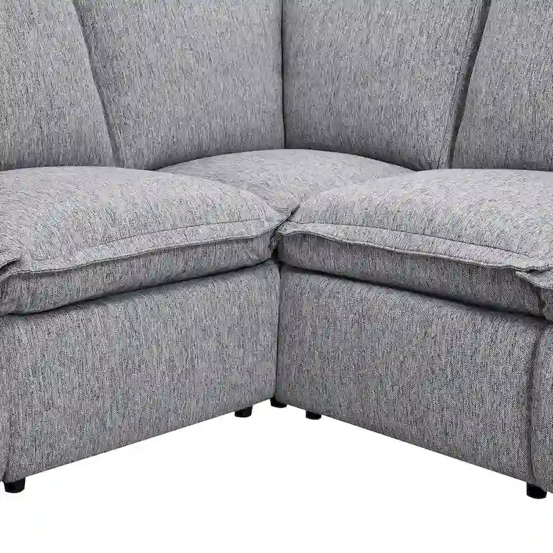 Canapé d'angle en L recouvert de lin avec 2 fauteuils inclinables électriques et port USB pour salon