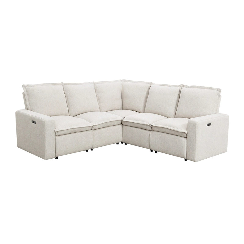 Canapé d'angle en L recouvert de lin avec 2 fauteuils inclinables électriques et port USB pour salon