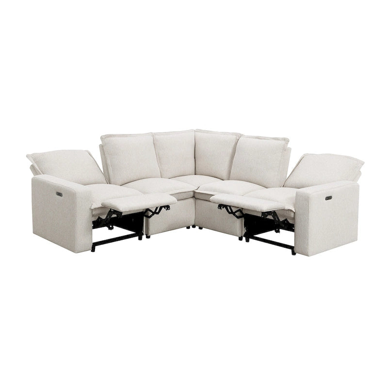 Canapé d'angle en L recouvert de lin avec 2 fauteuils inclinables électriques et port USB pour salon