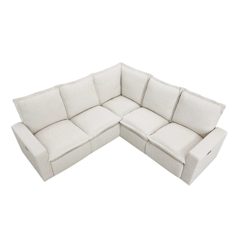 Canapé d'angle en L recouvert de lin avec 2 fauteuils inclinables électriques et port USB pour salon