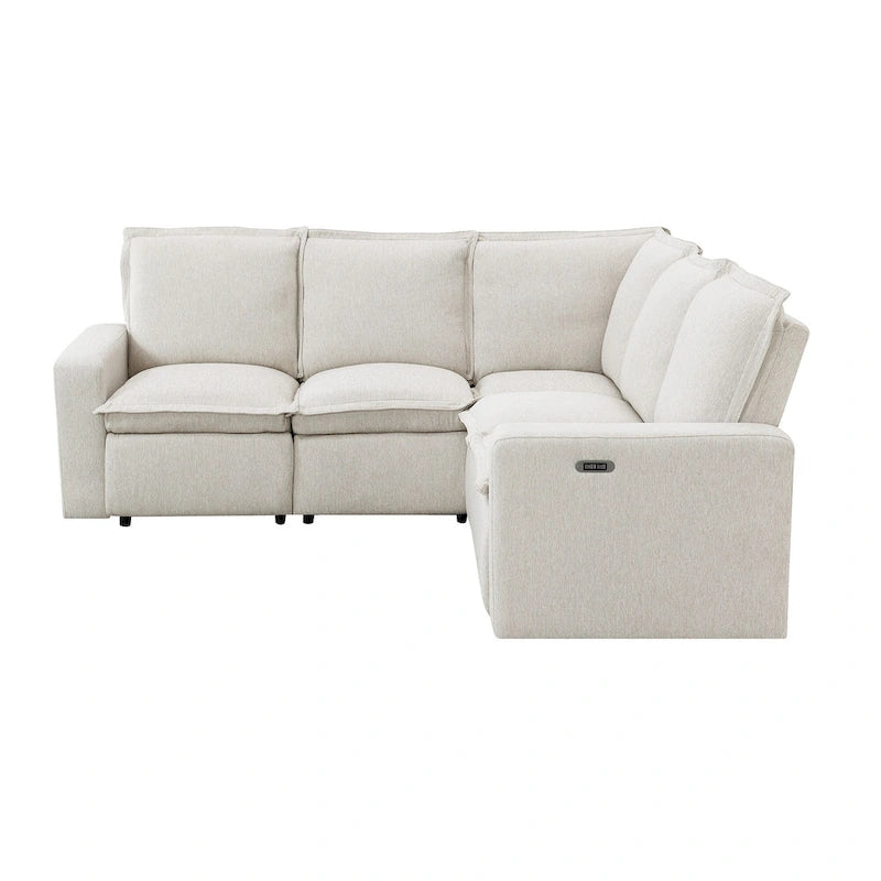 Canapé d'angle en L recouvert de lin avec 2 fauteuils inclinables électriques et port USB pour salon
