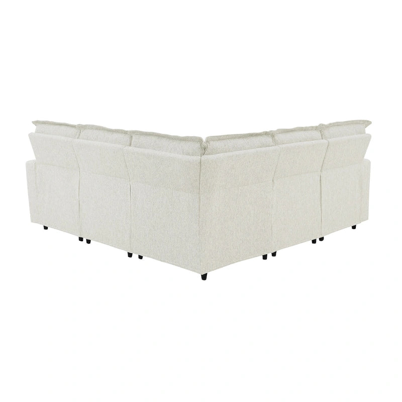 Canapé d'angle en L recouvert de lin avec 2 fauteuils inclinables électriques et port USB pour salon
