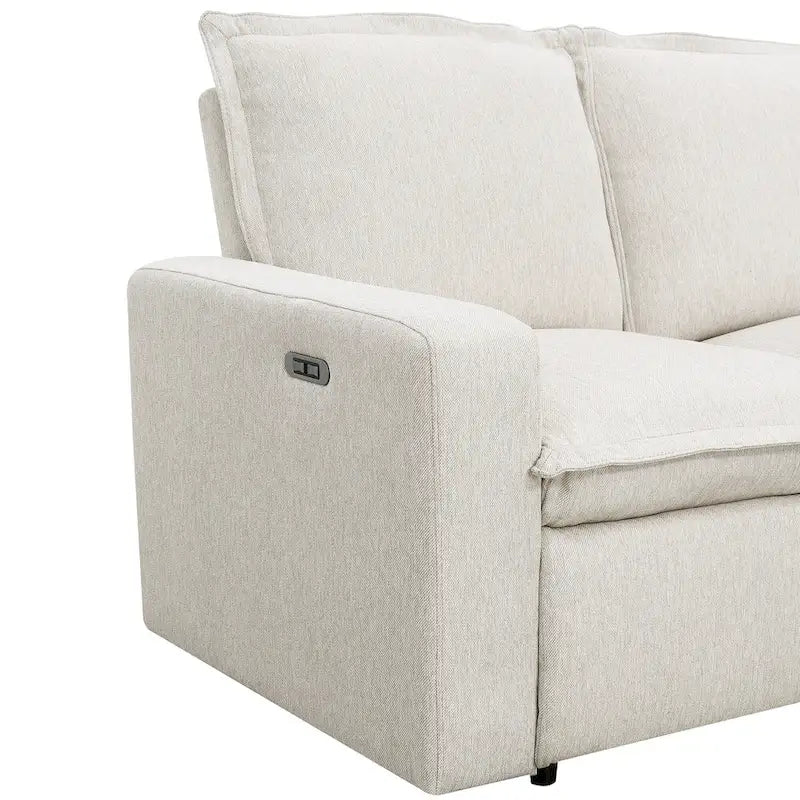 Canapé d'angle en L recouvert de lin avec 2 fauteuils inclinables électriques et port USB pour salon