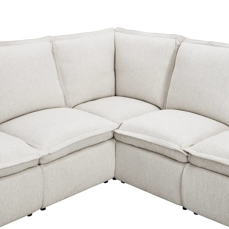 Canapé d'angle en L recouvert de lin avec 2 fauteuils inclinables électriques et port USB pour salon
