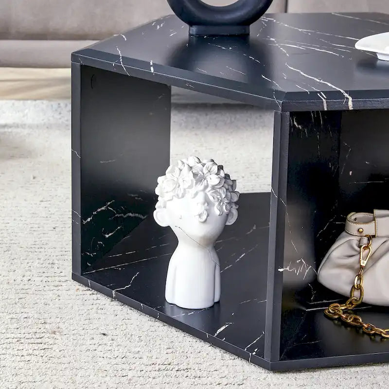 Ensemble de table basse hexagonale à motifs minimalistes