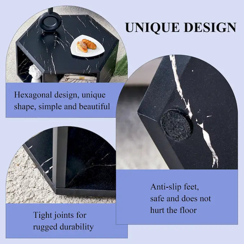 Ensemble de table basse hexagonale à motifs minimalistes