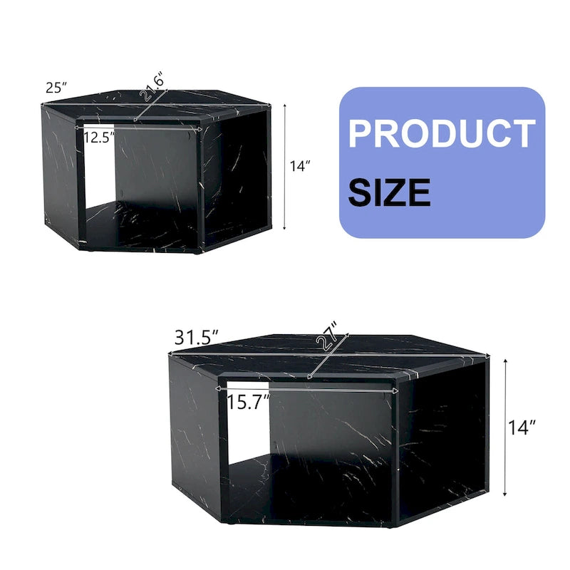 Ensemble de table basse hexagonale à motifs minimalistes