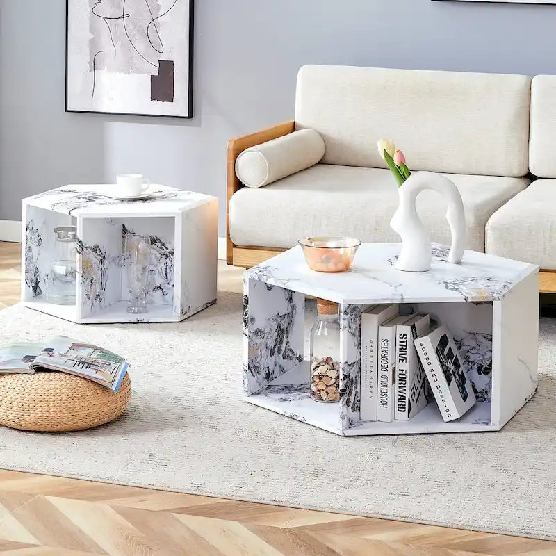 Ensemble de table basse hexagonale à motifs minimalistes