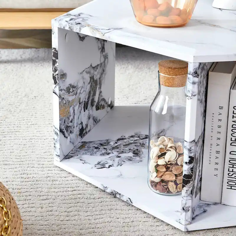 Ensemble de table basse hexagonale à motifs minimalistes