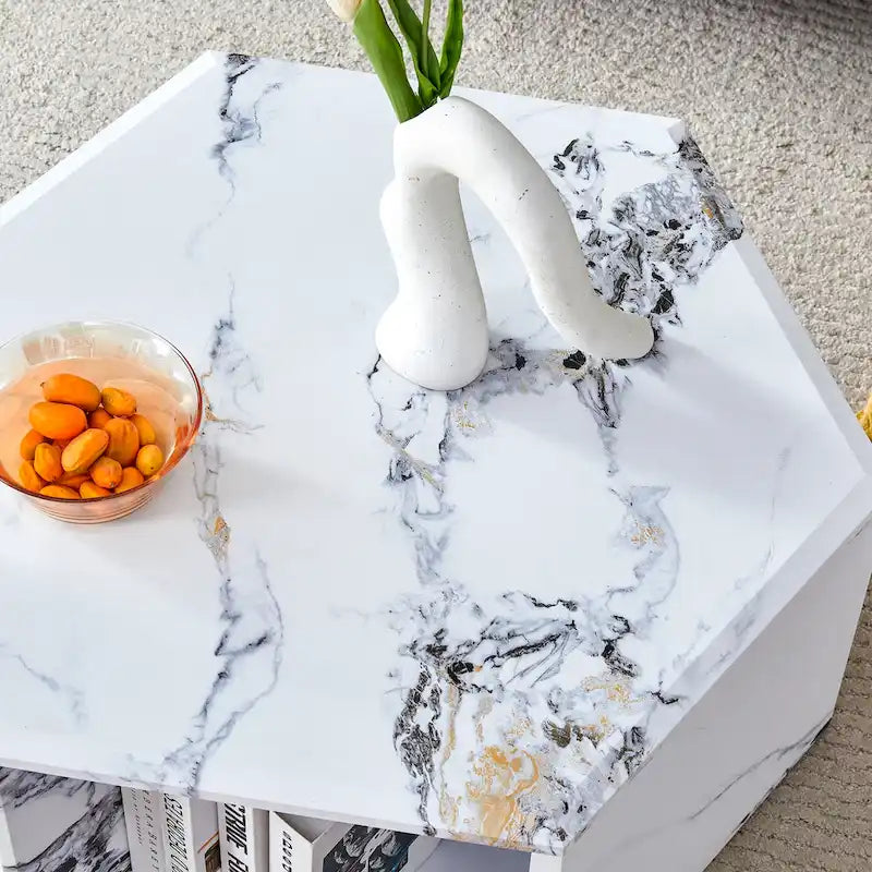 Ensemble de table basse hexagonale à motifs minimalistes