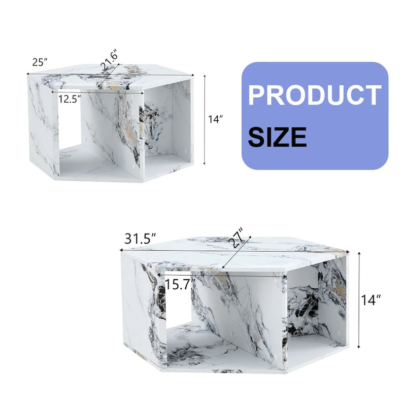 Ensemble de table basse hexagonale à motifs minimalistes