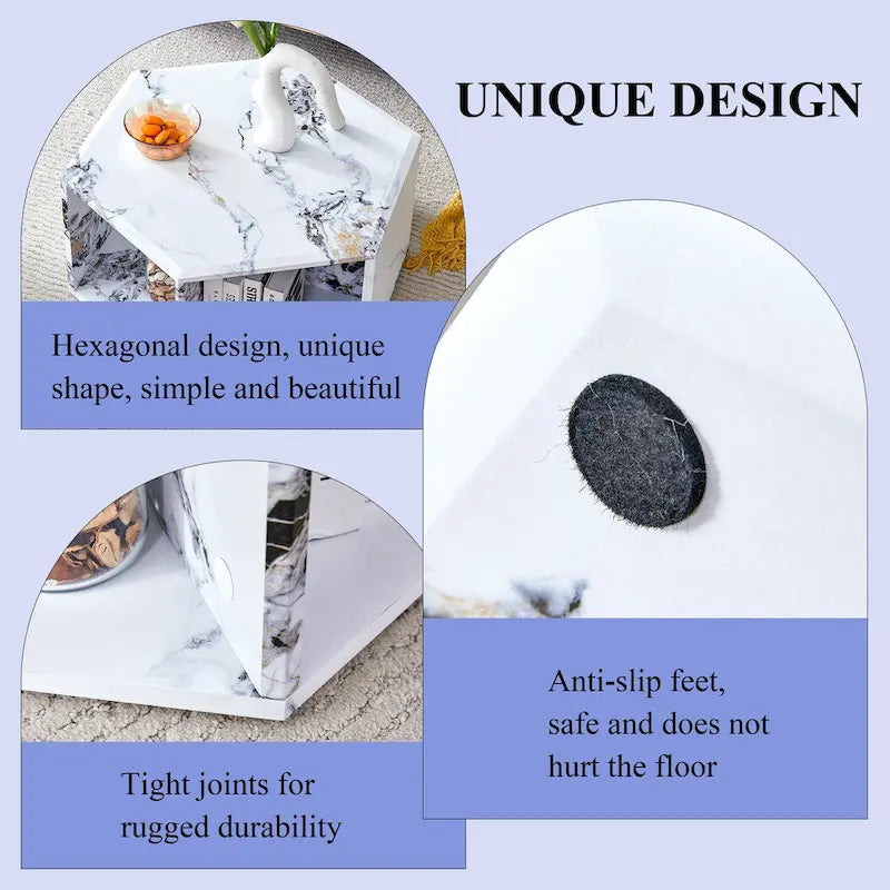 Ensemble de table basse hexagonale à motifs minimalistes