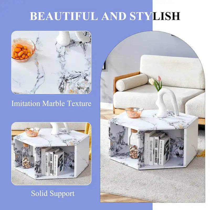 Ensemble de table basse hexagonale à motifs minimalistes