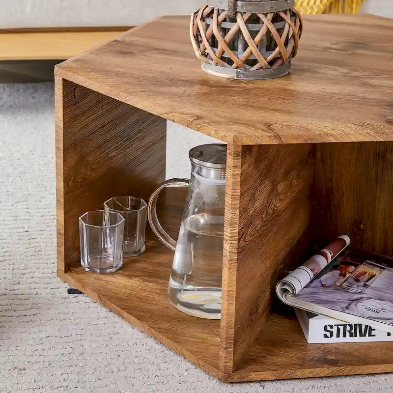 Ensemble de table basse hexagonale à motifs minimalistes