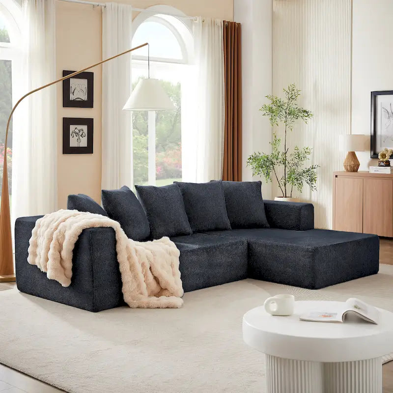 Canapé d'angle modulaire en forme de L, coloris Blue 105.2 Cloud Chenille, 2 pièces, combinaison libre