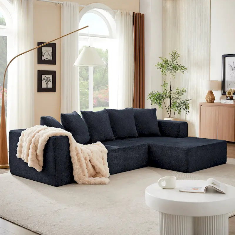 Blue 105.2 Cloud Chenille Right L-Shaped Modular Sectional Sofa, 2-Piece Free Combination