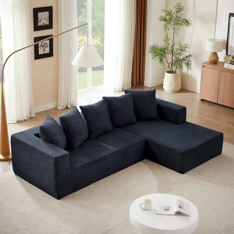 Canapé d'angle modulaire en forme de L, coloris Blue 105.2 Cloud Chenille, 2 pièces, combinaison libre